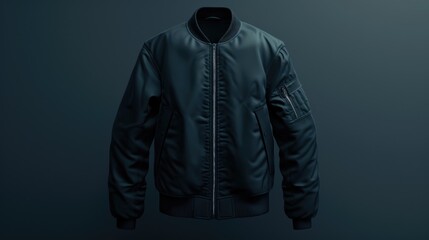 Wall Mural - A close-up shot of a black bomber jacket against a dark background
