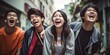 © Graphic Warrior - Teenagers in China laugh in the street with their mouths turned up, use filter photography, photo grade, 16k, HDR --ar 2:1 --v 5.2 Job ID: 28669911-b461-488c-81b4-1658a290c21a
