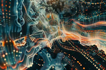 Leinwandbilder - An intricate and dynamic visualization of massive information streams, complex graphs, and digital interfaces representing AI data processing. Generative AI