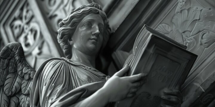 A statue of an angel holding a book