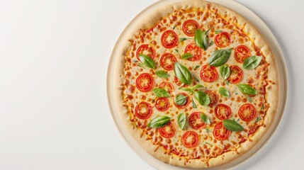 Wall Mural - A pizza with tomatoes and basil top view