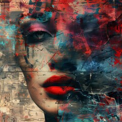 Wall Mural - Abstract Grunge Art Portrait, blending grunge textures and abstract art elements, hyperrealistic 4K photo.
