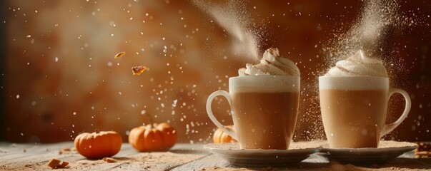 Making pumpkin spice lattes at home, October 3rd, frothy drinks and pumpkin flavors, 4K hyperrealistic photo.