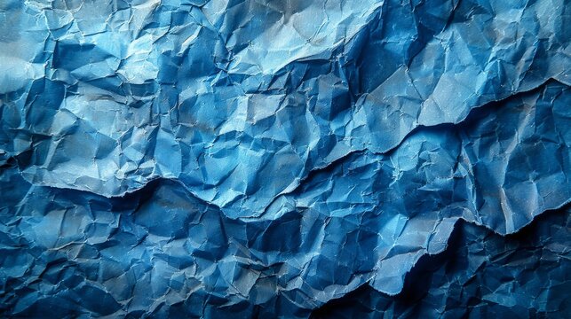 Color blue wrinkled paper with rough grain garbage on old blank color background