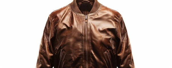 Isolated brown leather jacket on white background mockup, 4K hyperrealistic photo
