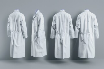 Wall Mural - Row of white lab coats hanging on a wall, ideal for medical or scientific settings