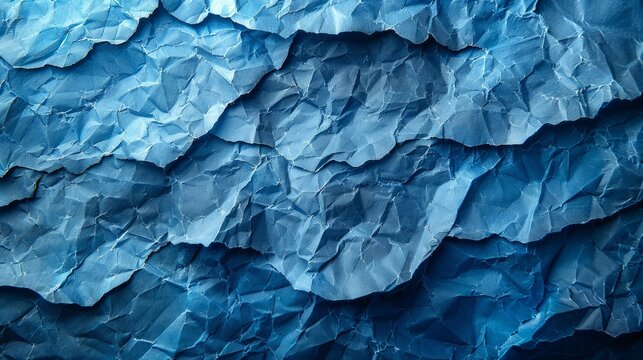 Color blue wrinkled paper with rough grain garbage on old blank color background