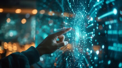 Wall Mural - businessman pointing market data on screen
