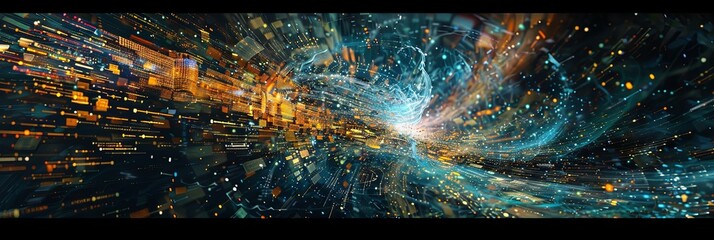 Leinwandbilder - An abstract, dynamic visualization representing the intricate workings of AI data processing. Generative AI