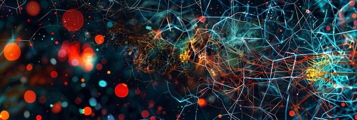 Fototapete - An abstract image depicting a neural network with nodes and connections, representing the data processing and learning capabilities of artificial intelligence. Generative AI