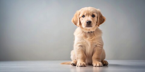Wall Mural - Adorable golden retriever puppy sitting obediently , cute, puppy, dog, pet, animal, sitting, obedient, adorable