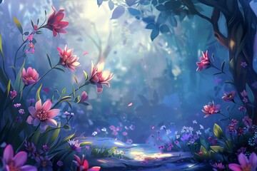 Wall Mural - A serene and idyllic atmosphere with blooming flowers