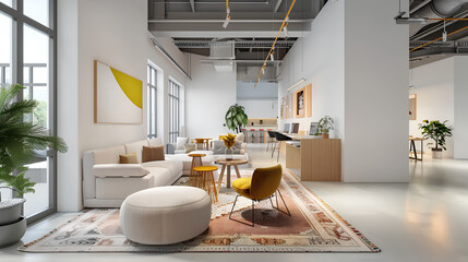  a white office interior with a Scandinavian style