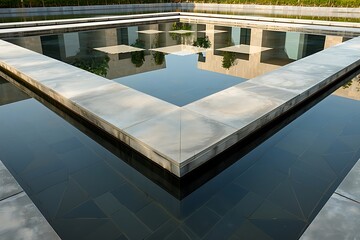 Wall Mural - A tranquil geometric pond, with reflections of shapes creating a symmetrical pattern