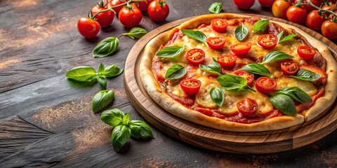 Delicious pizza topped with fresh tomatoes and basil, pizza, Italian, food, cuisine, meal, savory, homemade