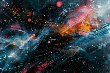 Fototapete - An abstract visualization of big data, showcasing intricate information streams, complex graphs, and digital interfaces representing AI data processing. Generative AI