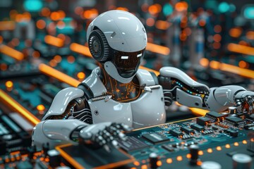 Poster - Advanced humanoid robot assembling electronics on a circuit board