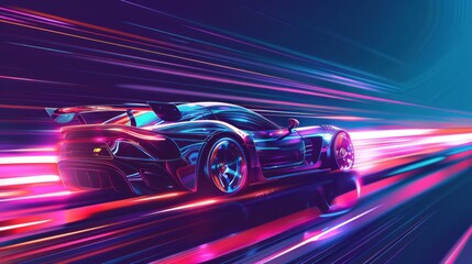 Wall Mural - illustration light speed using car