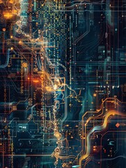 Fototapete - A digital abstract illustration depicting the processing of massive amounts of data, represented by intricate networks, complex graphs, and dynamic interfaces. Generative AI