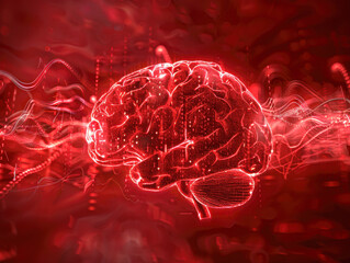 Poster - A brain with red glowing spots on it