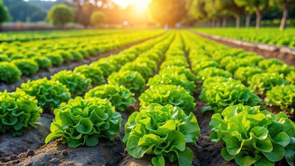 Wall Mural - Lettuce bushes growing in a vibrant and thriving organic farm, organic, lettuce, bushes, farm, green, fresh, healthy