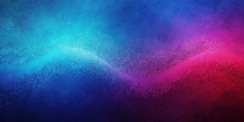 Abstract retro background with waving blue purple and red gradient colors, spray texture, and minimalist noise grainy pattern