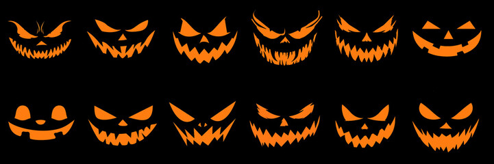 Sticker - Jack-O-Lantern Faces, orange on black, template