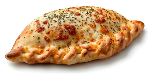 Wall Mural - Calzone pizza isolated on a plain background for design purposes. Concept Italian Cuisine, Food Photography, Isolated Background, Design Inspiration, Calzone Pizza