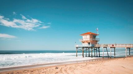 Wall Mural - Huntington beach Pier Surf City USA with lifeguard tower