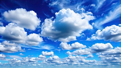Wall Mural - Clean sky with fluffy white clouds texture , sky, clouds, fluffy, white, nature, background, peaceful, serene, blue