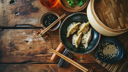 Wall Mural - Traditional dinner dish dumpling during family gathering party to celebrate Chinese lunar new year.