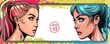 © Georgii - Cartoon-style game card frame with two women facing each other in comic book style