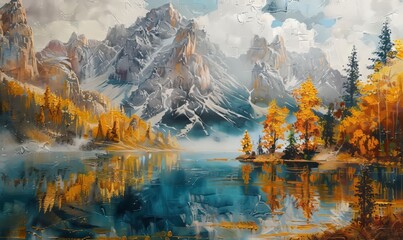 Wall Mural - The scenery is a beautiful lake in the mountains. There are mountains and forests all around.