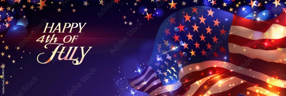 "HAPPY 4th OF JULY" design with text of stars and american flag waving ...