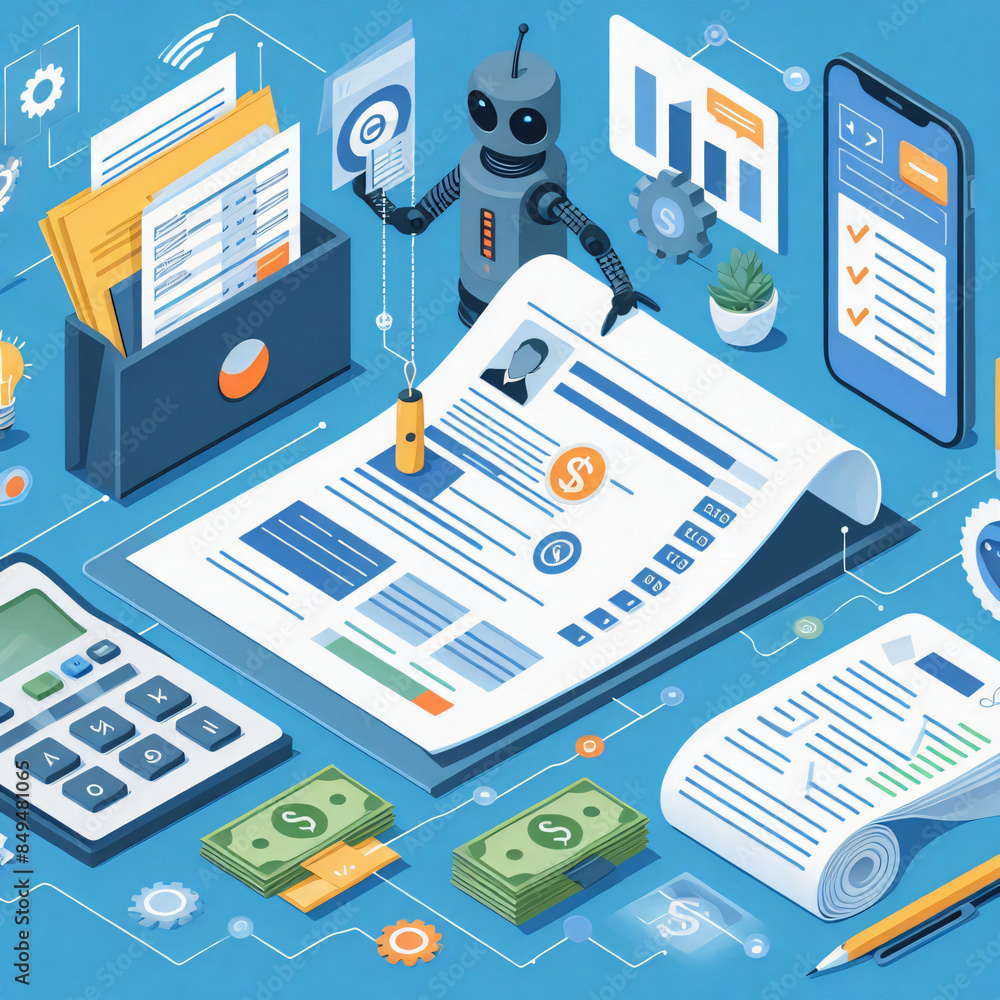 Automated Receipt Illustration showing the automation of invoice and receipt management ...