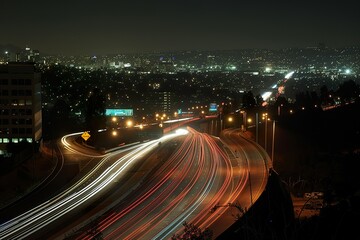 Wall Mural - A highway at night with many cars on it