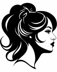 Wall Mural - AI generated illustration of a black and white silhouette of a woman's profile with an elegant updo