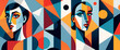 © DIVGRADCURL - illustrazione con elementi geometrici a tema astratto contemporaneo, volti femminili