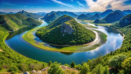 Wall Mural - Panoramic view of Horseshoe Bend on Lake Skadar National Park, scenic, landscape, travel destination, Montenegro, picturesque