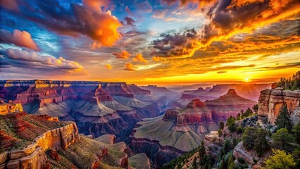 Wall Mural - Breathtaking sunset over the Grand Canyon showcasing a colorful sky and silhouetted canyon walls, Grand Canyon