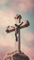 Christian cross against soft pastel background