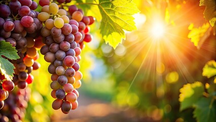 Sticker - Juicy grapes glistening in the warm afternoon sun , grapes, fruit, vineyard, sunlight, juicy, harvest, agriculture, farm, summer