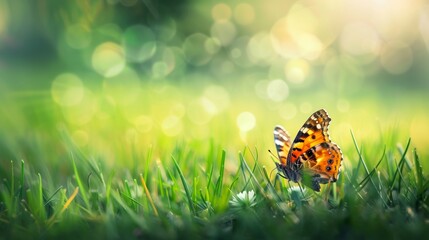 Wall Mural - A beautiful butterfly rest on grass land