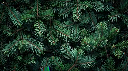 green pine tree leaves on dark background