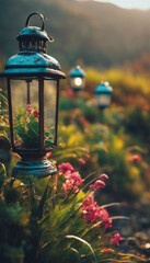 Wall Mural - Outdoor Lantern in the Valley Morning After Rain