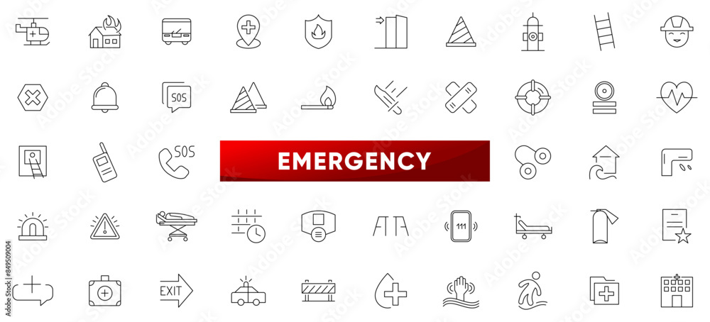 Emergency line icon set. Warning, protection, urgent, containing siren ...