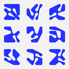 Wall Mural - collection of blue brutalism, geometric abstract shapes. set of blue fluid liquid connected circle d