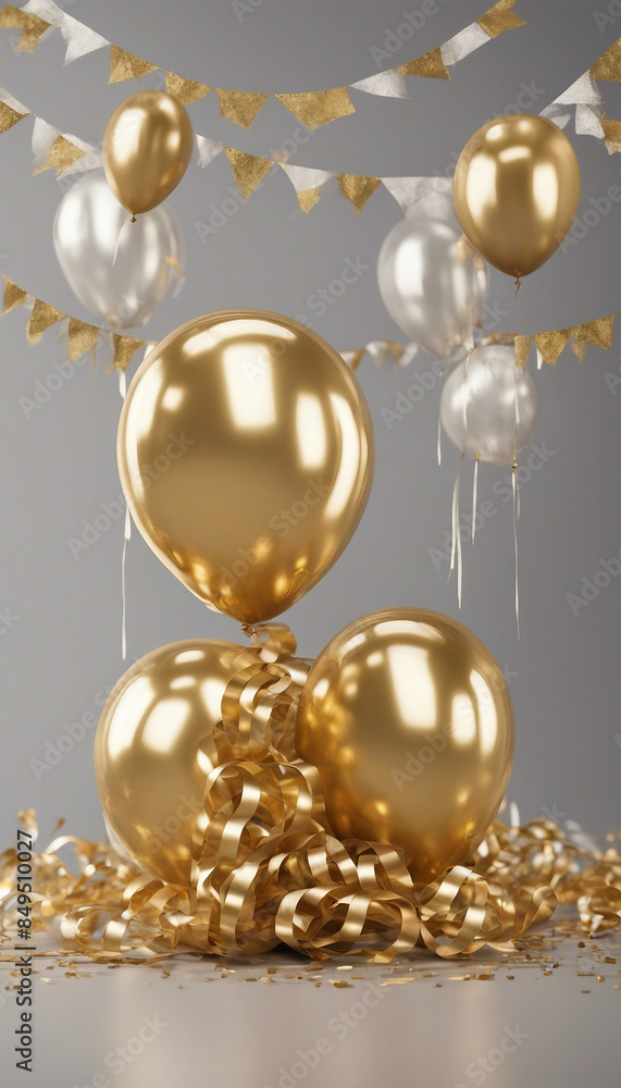 Golden balloon and gold ribbons isolated on transparent background ...
