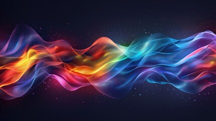Wall Mural - A flowing, iridescent ribbon with a rainbow gradient, set against a dark background for contrast. 