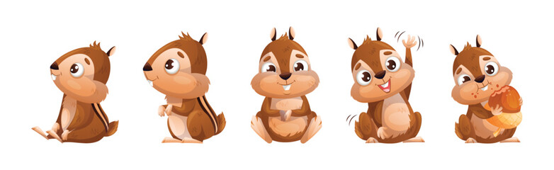 Wall Mural - funny chipmunk character with cute snout engaged in different activity vector set